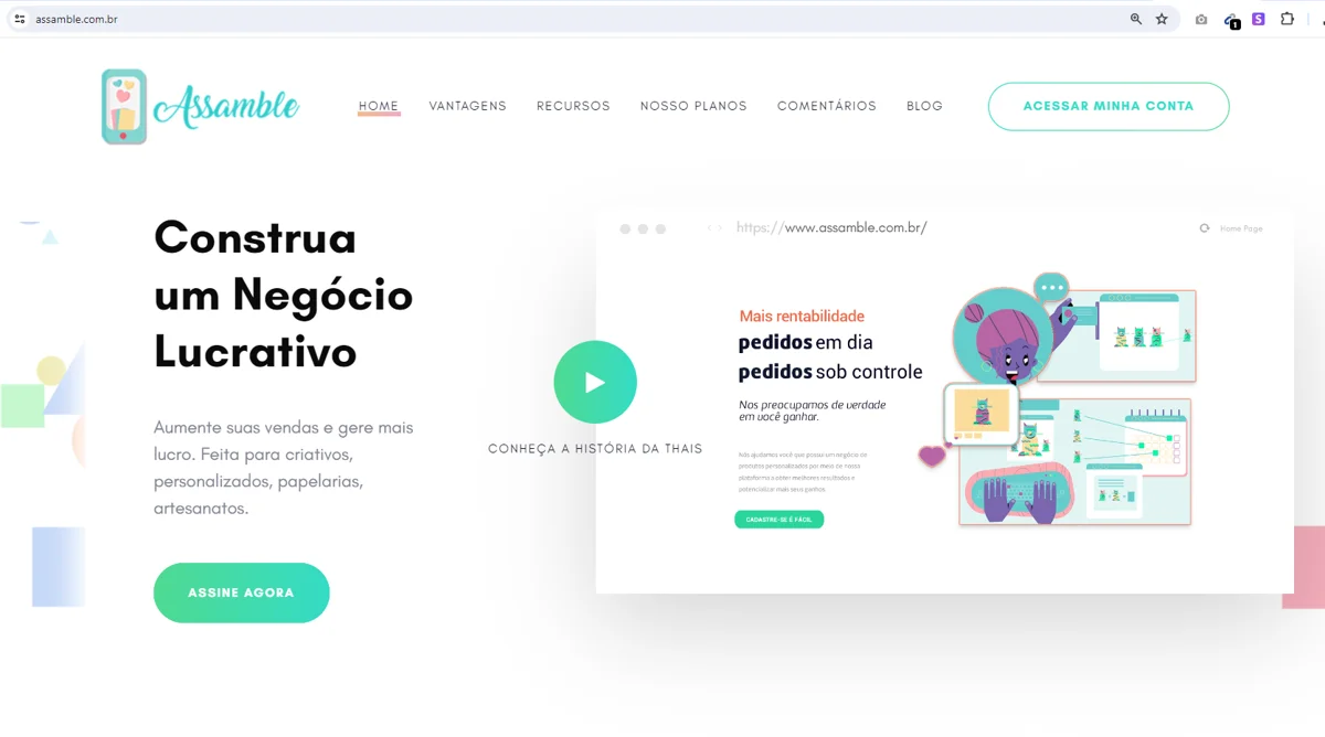 Interface institucional da plataforma Assamble apresentada no portfólio